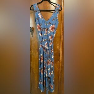 Xhilaration Womens Dark Teal Floral Print Button Front Sleeveless Jumpsuit-Small